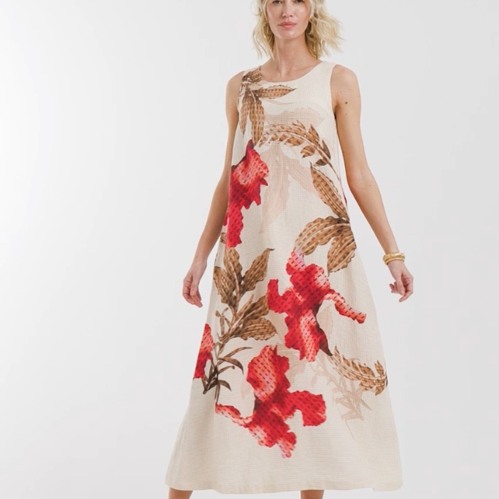 New w Tag: Chicos Floral Linen Maxi Dress with Pockets. Size US 8 - Picture 11 of 15